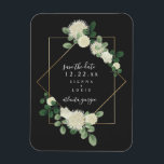 Íman Casamento De Cinza Botânica Branco Floral Salvar A<br><div class="desc">Um casamento elegante salve a data que apresenta uma ilustração inspirada pela aquarela de flores verdes e brancas com um quadro geométrico sobre um fundo de cinza escura e texto branco.</div>
