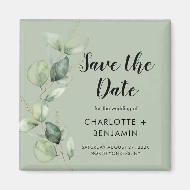 Íman Casamento de Eucalipto Save the Date (Frente)