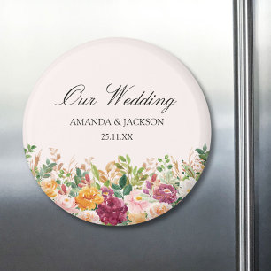 Íman Casamento de Flor de Rosa de Aquarela de Caligrafi