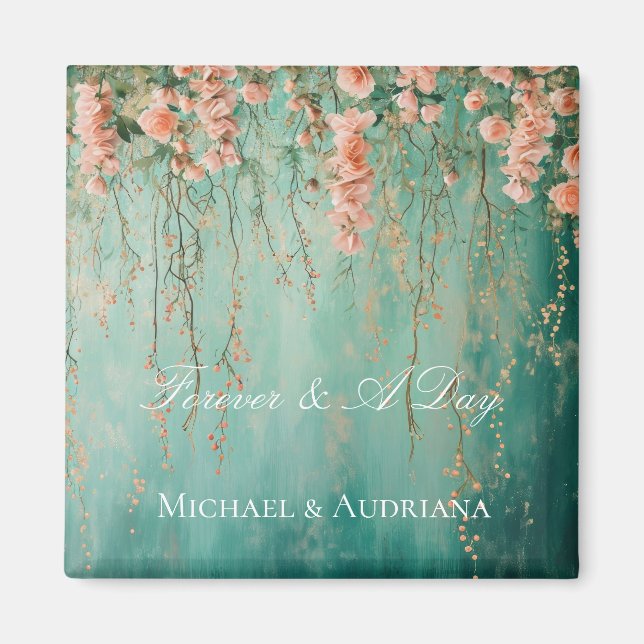Íman Casamento de Flores de Pêssego com Beijo de Azul T (Frente)