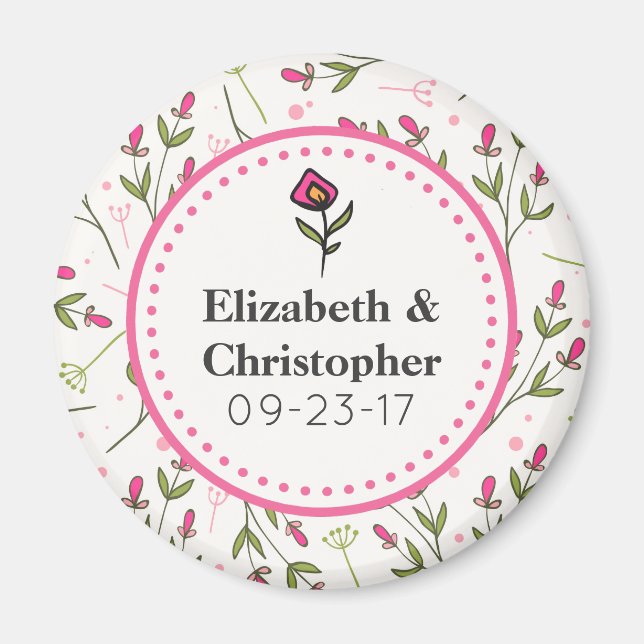 Íman Casamento de Flores Selvagens Rosa e Verde de Long (Frente)