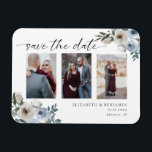 Íman Casamento de Foto Azul Dusty Salve a Data Elegante<br><div class="desc">Casamento de foto floral azul empoeirado Elegante salvar a data do cartão magnético</div>
