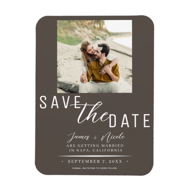 Íman Casamento de Foto de Salvar a Data em Taupe Escuro (Vertical)
