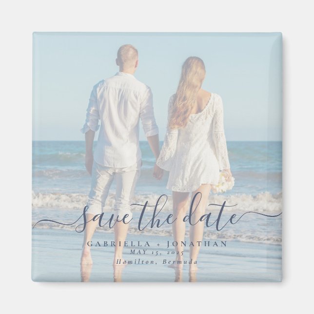 Íman Casamento de Foto do Casal de Script Azul Salvar a (Frente)