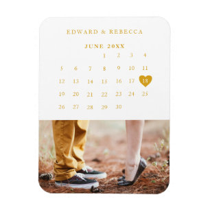 Íman Casamento de Foto Dourado Elegante do Calendário 