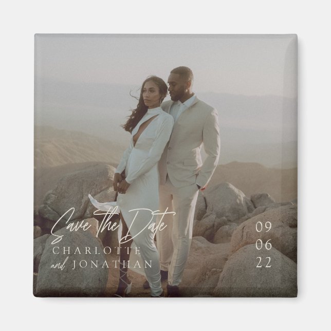 Íman Casamento de Foto Elegante Moderno Salva A Data (Frente)