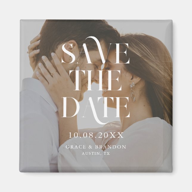 Íman Casamento de Foto Mínimo Moderno Salve a Data (Frente)