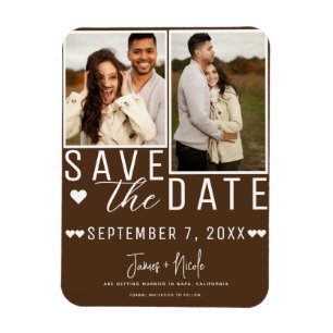 Íman Casamento de Foto Save the Date 2 Marrom Chocolate
