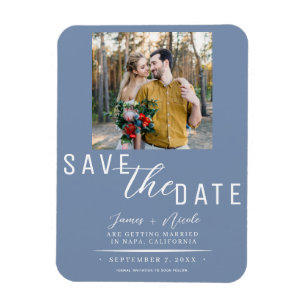 Íman Casamento de Foto Save the Date Azul Empoeirado