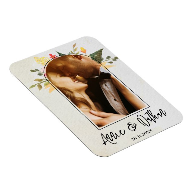 Íman Casamento de Fotografia do Script Floral Romântico (Lado Direito)