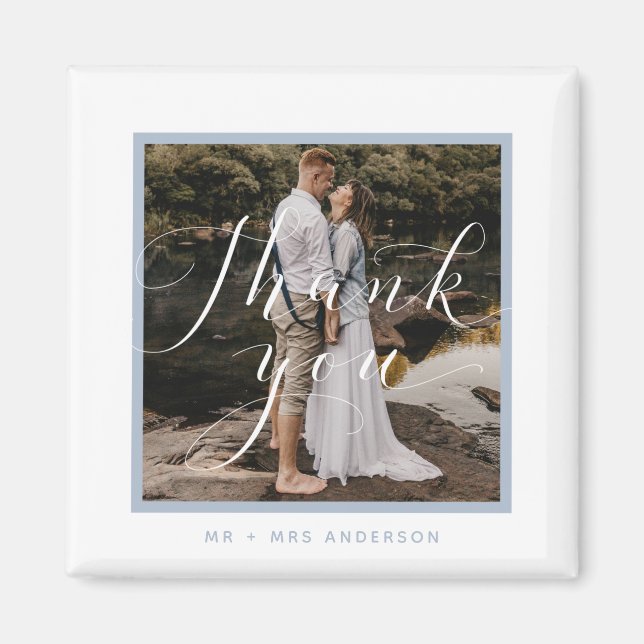 Íman Casamento de Fotografias de Script EleganteObrigad (Frente)