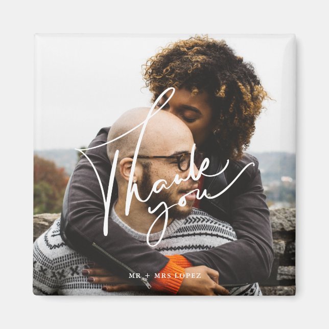 Íman Casamento de Fotos de Script Moderno Obrigado (Frente)