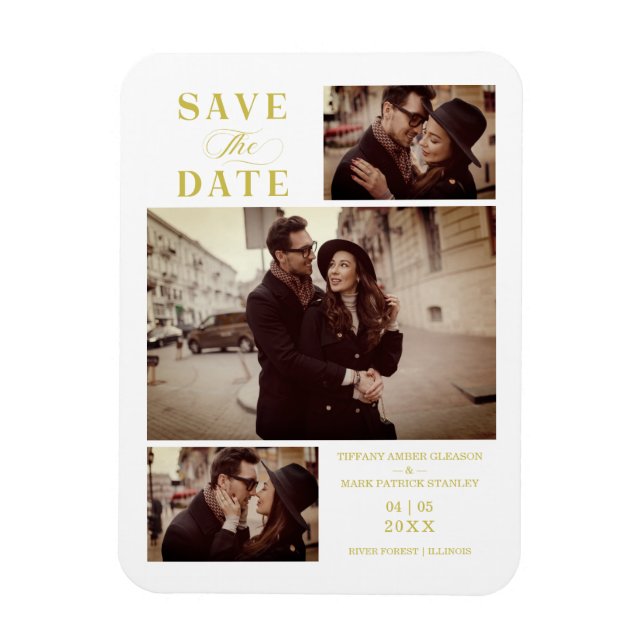 Íman Casamento de Fotos Personalizadas Moderno 3 com Ef (Vertical)