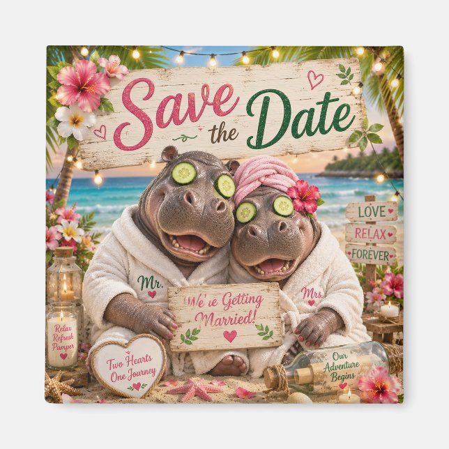 Íman Casamento de Hipopótamos Spa Tropical Save the Dat (Frente)