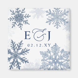 Íman Casamento de Inverno Flocos de Neve Azul Prata Mon