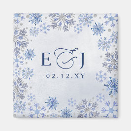Íman Casamento de Inverno Flocos de Neve Azul Prata Mon