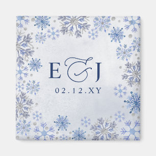 Íman Casamento de Inverno Flocos de Neve Azul Prata Mon