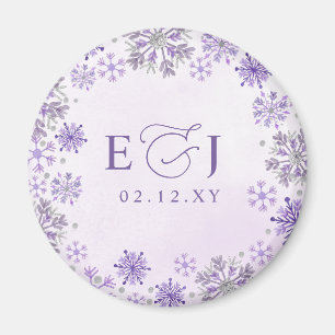 Íman Casamento de Inverno Flocos de Neve Roxo Prata Mon