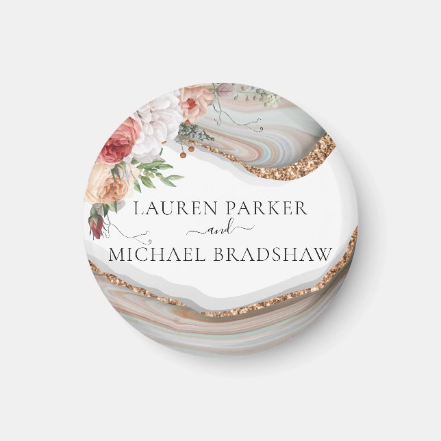 Íman Casamento de Luxury Marble Floral Glitter (Frente)