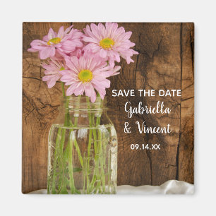 Íman Casamento de Mason Jar Pink Daisies Barn Salve a D