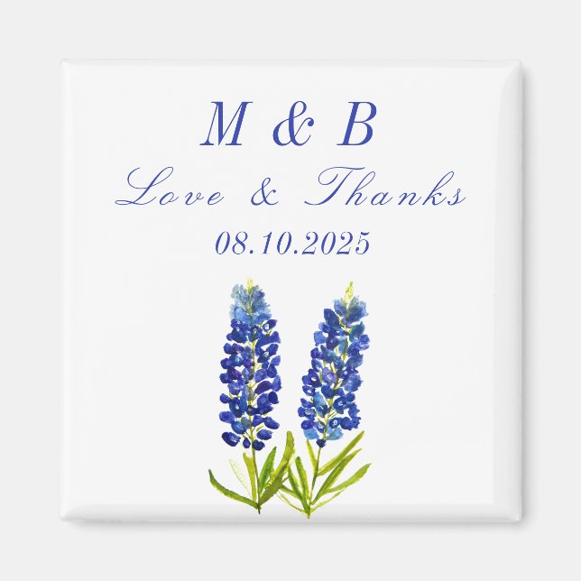 Íman Casamento de Monograma Floral de Bluebonnets Obrig (Frente)
