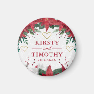 Íman Casamento de Natal de Inverno com Poinsettia em Aq