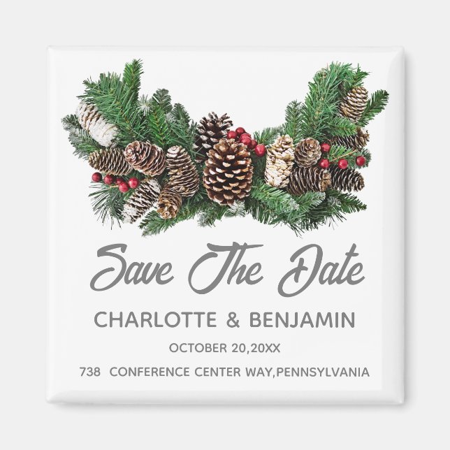 Íman Casamento de Natal de Inverno Salve a Data (Frente)