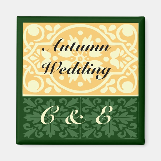 Íman Casamento de Outono Verde Bege Monograma Ímã Perso (Frente)