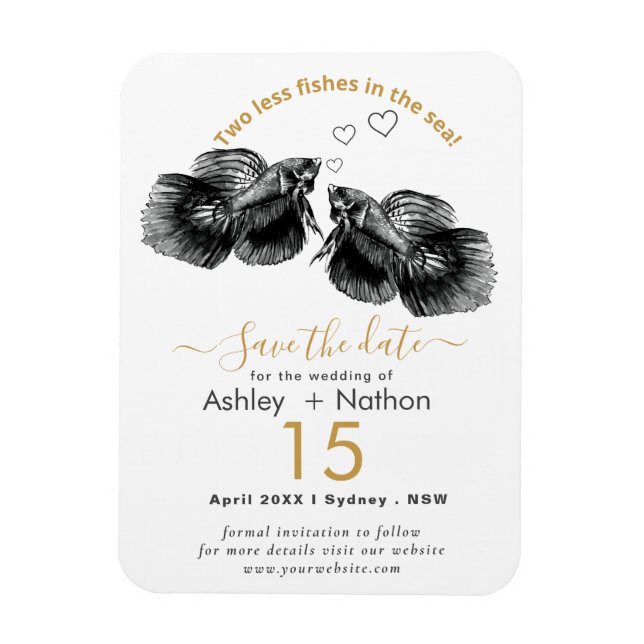 Íman Casamento de Peixes Dourados Elegante Preto (Vertical)