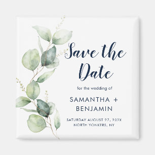 Íman Casamento de Save the Date com Vegetação em Aquare