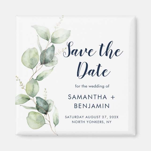 Íman Casamento de Save the Date com Vegetação em Aquare (Frente)