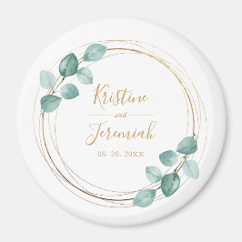 Íman Casamento de Script Dourado Moderno Eucalyptus Wat