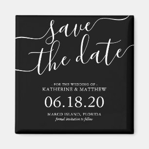 Íman Casamento de Script Preto e Branco Salvar a Data