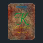 Íman Casamento de Textura Vermelha de Bronze<br><div class="desc">Texto vermelho de bronze 3d Monograma</div>