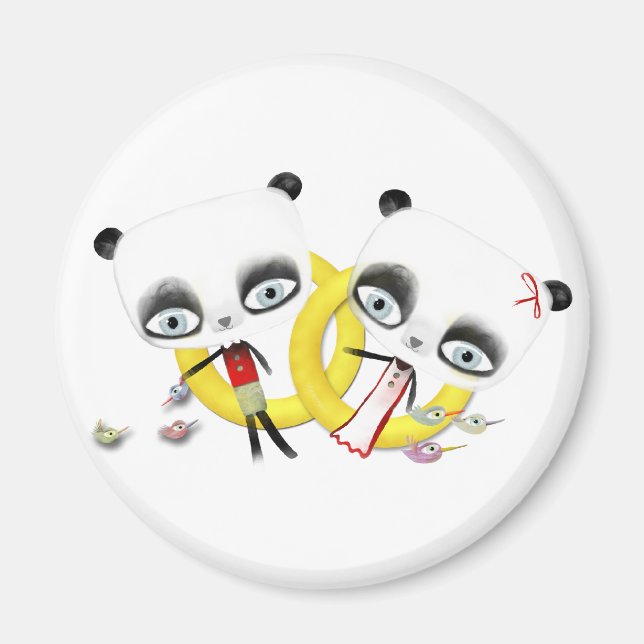 Íman Casamento de Urso Panda Aneis de pássaros Magnet (Frente)