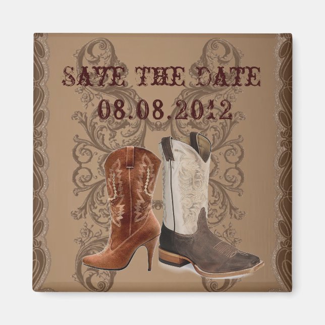 Íman Casamento do Cowboy Boots Western salve data (Frente)
