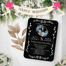 Íman Casamento Dourado de Fotografias Elegante Preto e