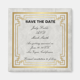 Íman Casamento Dourado De Marble Branco Geométrico Gua