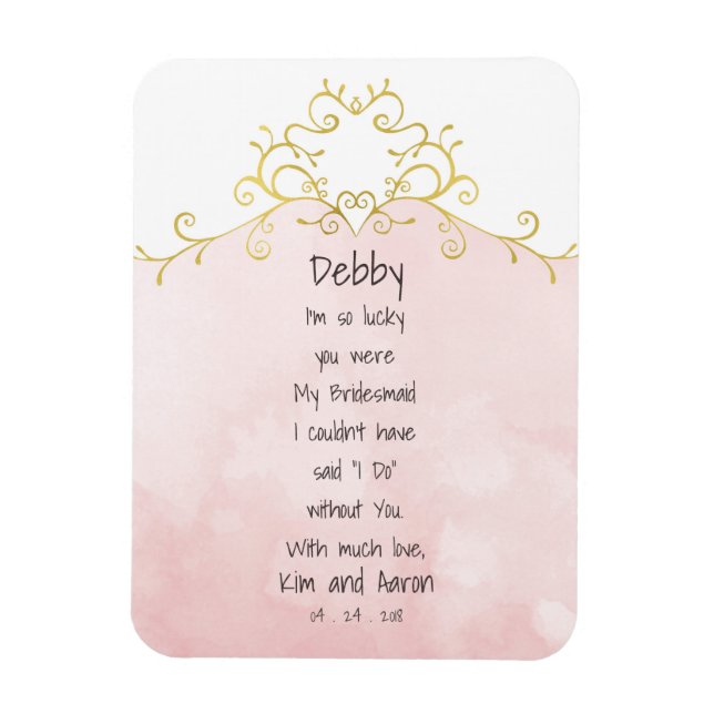 Íman Casamento Dourado e rosa da Bridesmaid Obrigado (Vertical)