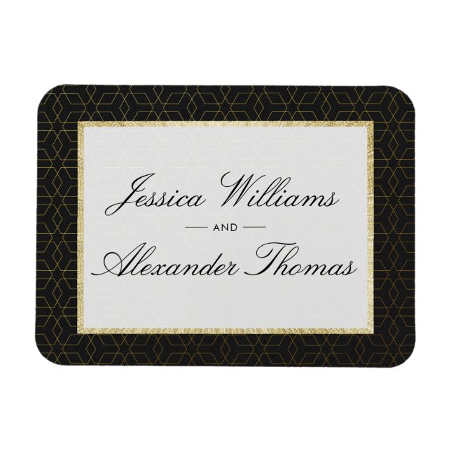 Íman Casamento Elegante em Dourado e Preto (Horizontal)