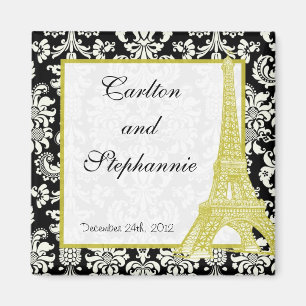 Íman Casamento em Paris Black Damask Magnet Favor