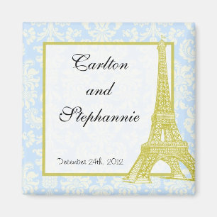Íman Casamento em Paris Blue Damask Magnet Favor