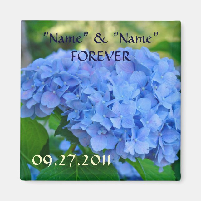 Íman Casamento favorece ímãs Blue Hydrangea Flowers (Frente)