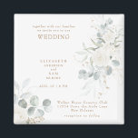 Íman Casamento Floral Branco Elegante<br><div class="desc">Imagem de convite de Casamento Floral Branco. Quadrada. Floral Branco. Folhagem. Elegante.</div>
