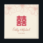 Íman Casamento floral chinês boho red e beige<br><div class="desc">Consiga o seu casamento de sonho com um toque oriental! Você pode personalizar o design, adicionando seus nomes e a data do casamento, etc. Você também é bem-vindo para me alcançar por qualquer design especial que seja exclusivo para você. Símbolo de felicidade dupla e decorações vermelhas são os que devem...</div>