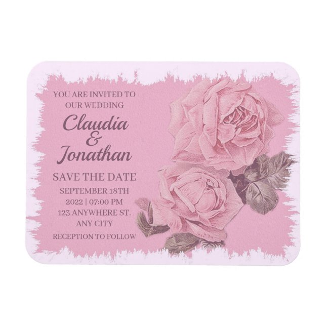 Íman Casamento floral com rosas rosadas ruptas e elegan (Horizontal)