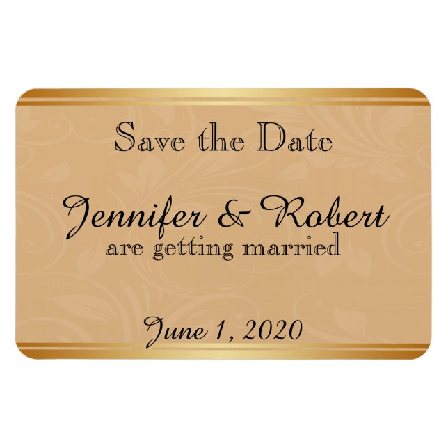 Íman Casamento Floral de Bronze Moderno Salve a Data (Horizontal)