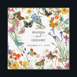 Íman Casamento Floral de Flores Selvagens de Aquarela B<br><div class="desc">Um belo design de casamento de aquarelas com flores silvestres e borboletas. Um arranjo colorido de flores e borboletas selvagens num jardim floral. Um favorito ideal para o casamento de quem ama borboletas coloridas, florais de aquarela, ilustrações de flor silvestre e arte temática botânica. Convites para casamento e outros artigos...</div>