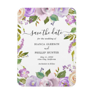 Íman Casamento Floral de Lilac Watercolor Salvar a Data