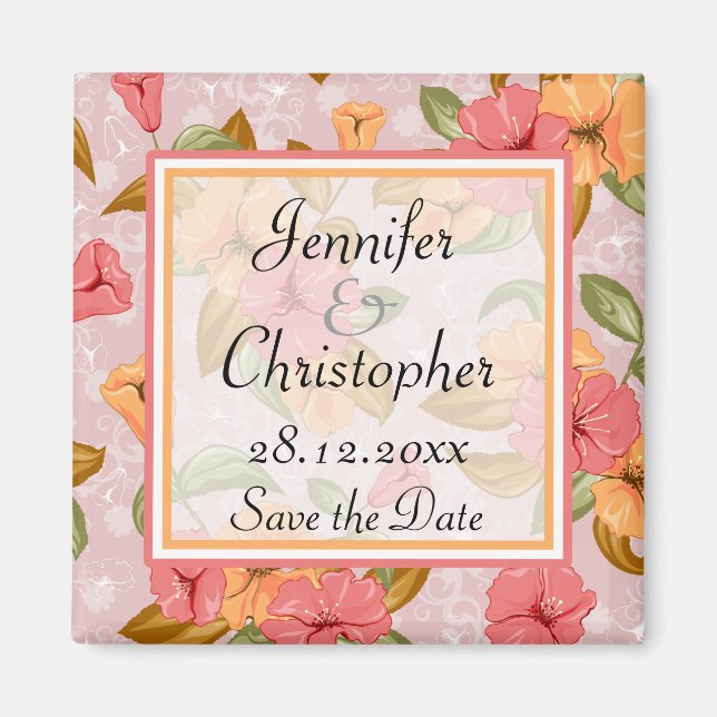 Íman Casamento Floral de Primavera cor-de-rosa Salvar a (Frente)